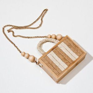 Zara Cream Herringbone Wooden Miniaudière